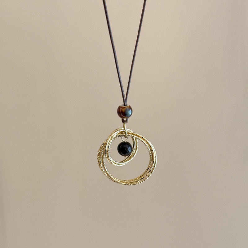 Colier cu pandantiv geometric din aliaj, lanț tip frânghie cerat, Junors, lansare iarnă 2025, stil pastoral, unisex, greutate 20 g