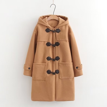 Ženski kaput od umjetne vune s kapuljom, otporan na vjetar, topao, cape stil kroj, srednja duljina 65–80 cm