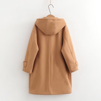 Ženski kaput od umjetne vune s kapuljom, otporan na vjetar, topao, cape stil kroj, srednja duljina 65–80 cm