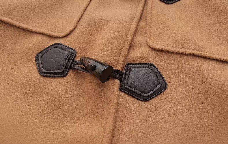Ženski kaput od umjetne vune s kapuljom, otporan na vjetar, topao, cape stil kroj, srednja duljina 65–80 cm