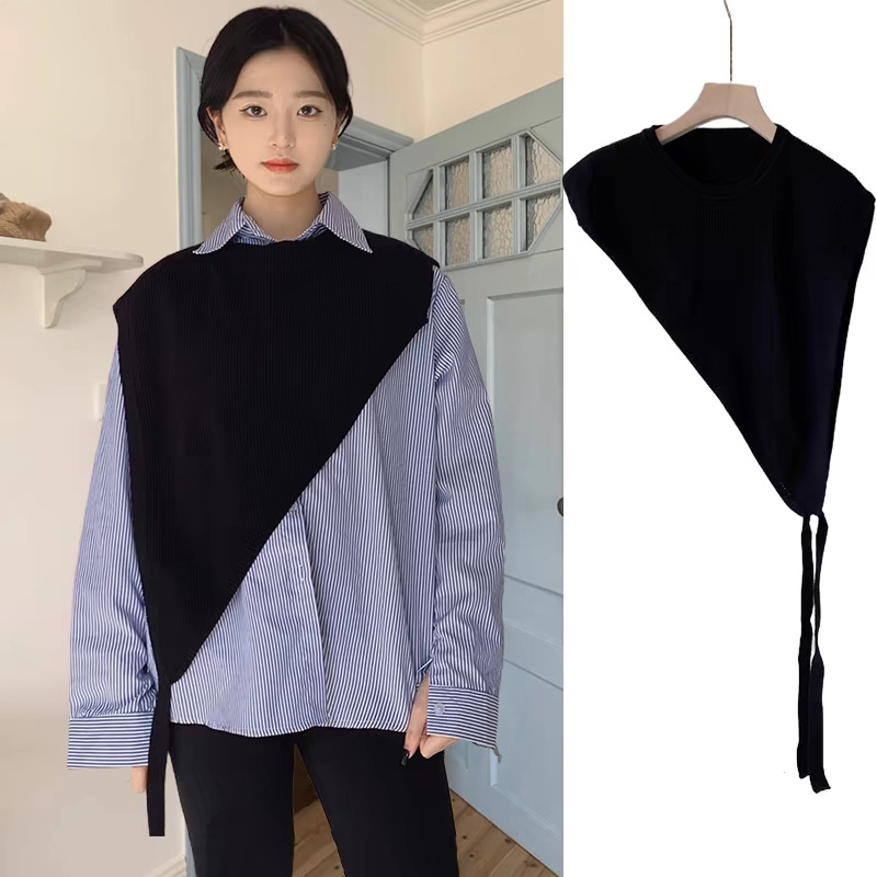 Baochen Beveled trokut šal s veznim dizajnom, korejskog inspiracije, elegantni jedinstveni uzorak, dekorativni šal; Materijal: core-spun yarn; Pletenje: ravno; Sezona: proljeće-ljeto-jesen; Funkcija: dekoracija