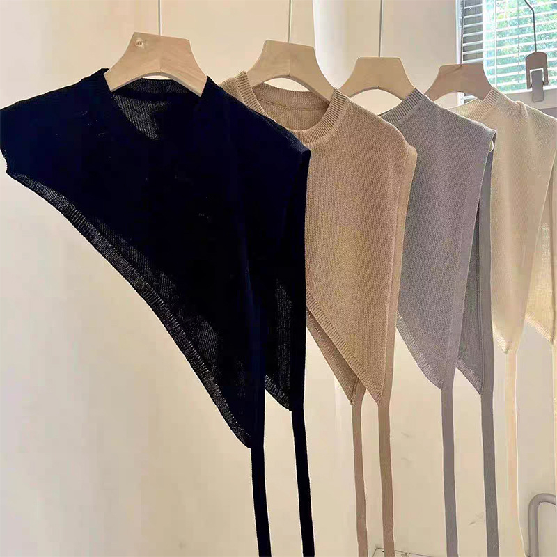 Baochen Beveled trokut šal s veznim dizajnom, korejskog inspiracije, elegantni jedinstveni uzorak, dekorativni šal; Materijal: core-spun yarn; Pletenje: ravno; Sezona: proljeće-ljeto-jesen; Funkcija: dekoracija