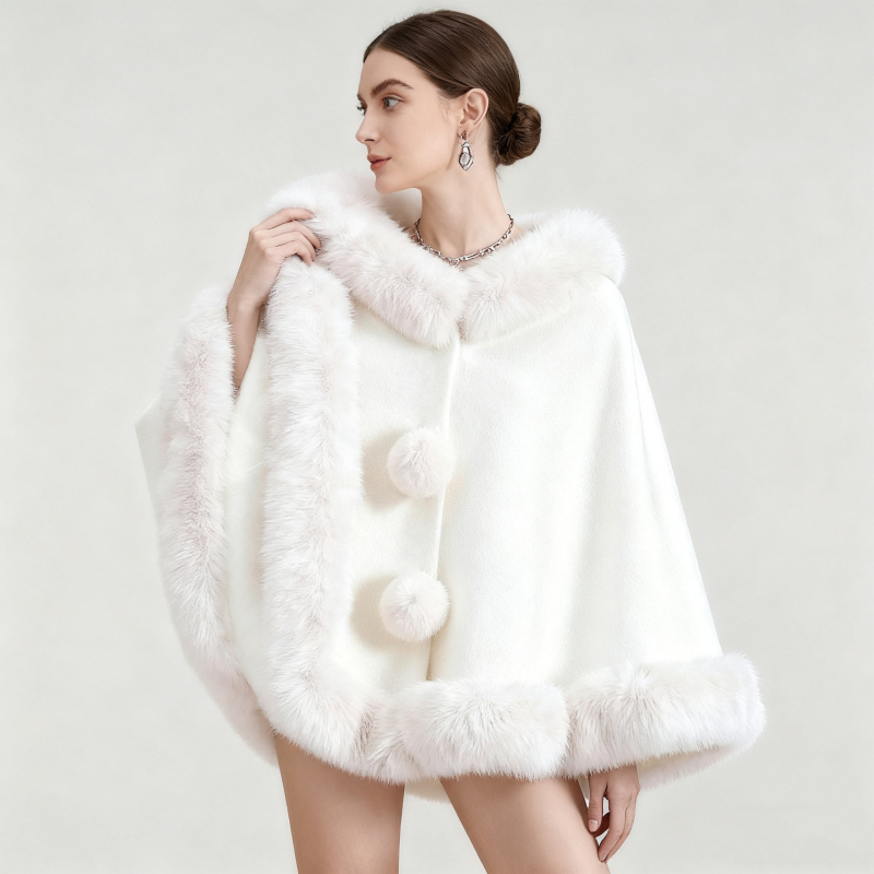Ženska kapa-šal s kragnom od umjetne mink kože, jednobojni jacquard, zadržava toplinu, poliester, širina 100 cm