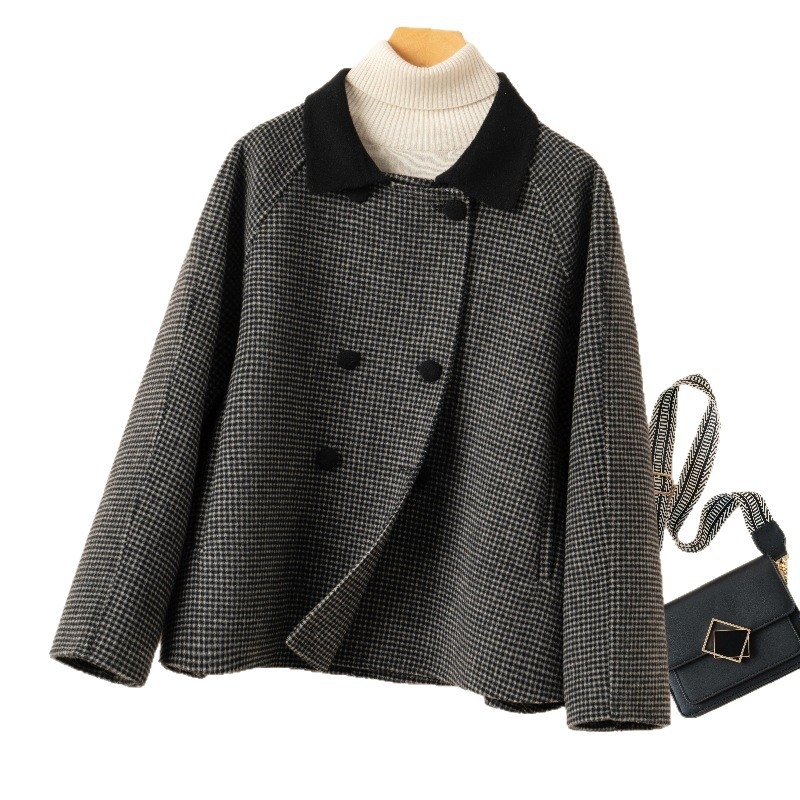 Ženski dvostrano vuneni kaput za jesen-zimu, kratki model, labavi kroj, velike veličine, Hepburn stil