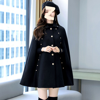 Ženski kaput od umjetne vune, bat silueta, dugačak kroj, četvrtasti ovratnik, kopčanje na gumbe