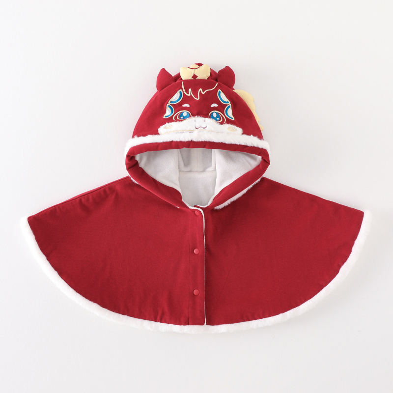 Téli meleg kapucnis köntös babák és csecsemők számára, fleece bélés, szélálló, hímzett karikatúra mintával, kevert anyag.