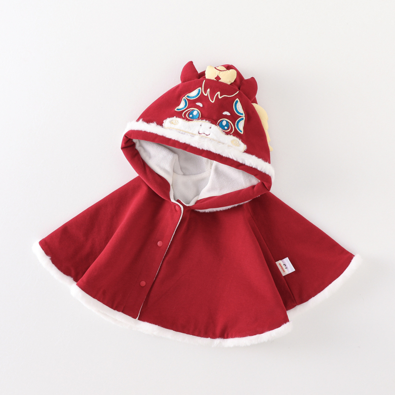 Téli meleg kapucnis köntös babák és csecsemők számára, fleece bélés, szélálló, hímzett karikatúra mintával, kevert anyag.