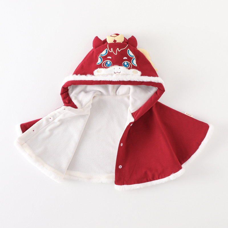 Téli meleg kapucnis köntös babák és csecsemők számára, fleece bélés, szélálló, hímzett karikatúra mintával, kevert anyag.