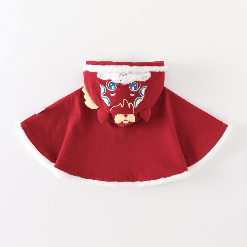 Téli meleg kapucnis köntös babák és csecsemők számára, fleece bélés, szélálló, hímzett karikatúra mintával, kevert anyag.