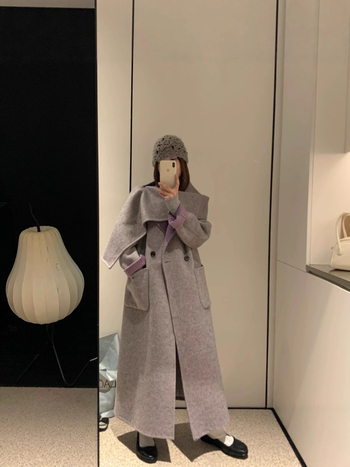 Női gyapjú kabát, visszafordítható, nagy gallér, dupla gombolás, középhosszú