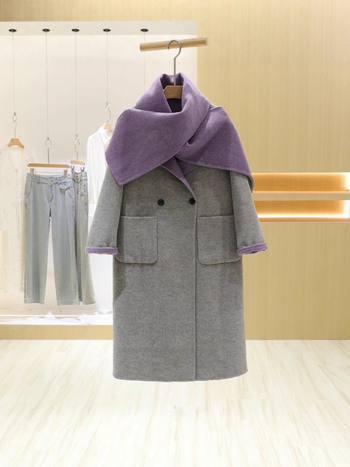 Női gyapjú kabát, visszafordítható, nagy gallér, dupla gombolás, középhosszú