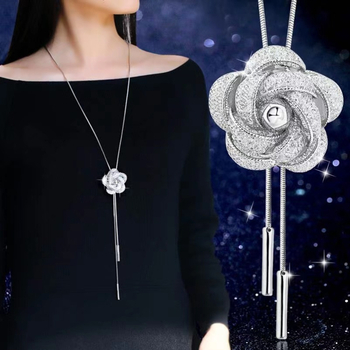 Nakit od legure s dizajnom cvijeća, korejski stil, duga zmijskog lanca, elektroplatirani privjesak, duljina 51–60 cm, brend Della