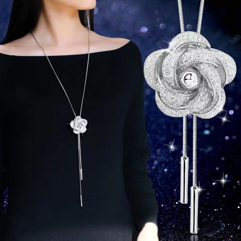 Nakit od legure s dizajnom cvijeća, korejski stil, duga zmijskog lanca, elektroplatirani privjesak, duljina 51–60 cm, brend Della