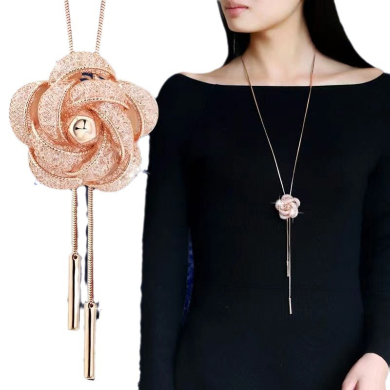 Nakit od legure s dizajnom cvijeća, korejski stil, duga zmijskog lanca, elektroplatirani privjesak, duljina 51–60 cm, brend Della