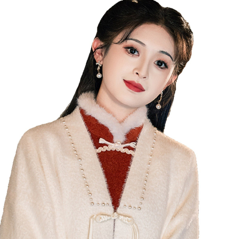 Ženski šal-kabát s umjetnim krznom ovratnikom, resice, izvezen, jednostavan uzorak, produženi kroj