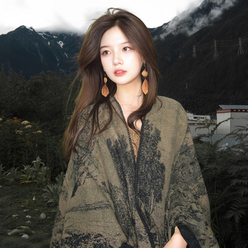 Ženski šal s etno motivom od imitacije kašmira, cvjetni uzorak, kvadratni oblik, zadržava toplinu, pogodan za sva godišnja doba, prilagodba dostupna