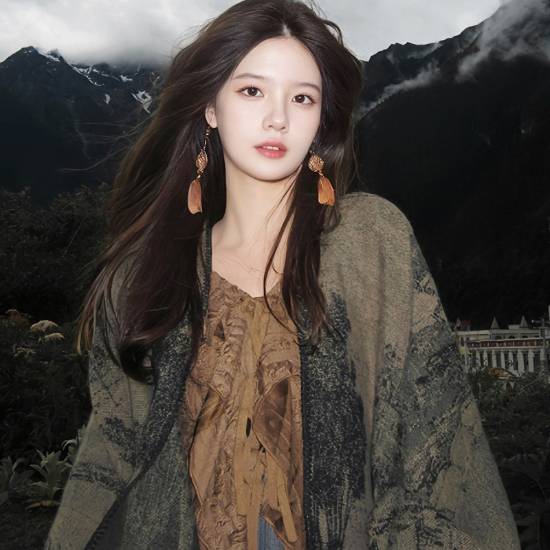 Ženski šal s etno motivom od imitacije kašmira, cvjetni uzorak, kvadratni oblik, zadržava toplinu, pogodan za sva godišnja doba, prilagodba dostupna