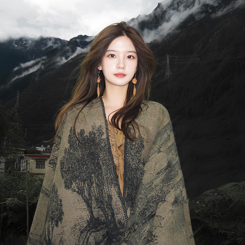 Ženski šal s etno motivom od imitacije kašmira, cvjetni uzorak, kvadratni oblik, zadržava toplinu, pogodan za sva godišnja doba, prilagodba dostupna