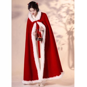 Ősi kínai stílusú menyasszonyi cape, vastag fleece-bélés, pamutból, egyszínű, Tang-stílusú/hercegnő-stílus, melegen tart, 2025 ősz