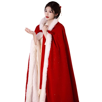 Ősi kínai stílusú menyasszonyi cape, vastag fleece-bélés, pamutból, egyszínű, Tang-stílusú/hercegnő-stílus, melegen tart, 2025 ősz