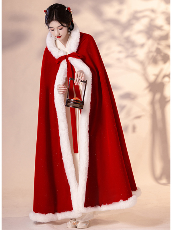 Ősi kínai stílusú menyasszonyi cape, vastag fleece-bélés, pamutból, egyszínű, Tang-stílusú/hercegnő-stílus, melegen tart, 2025 ősz