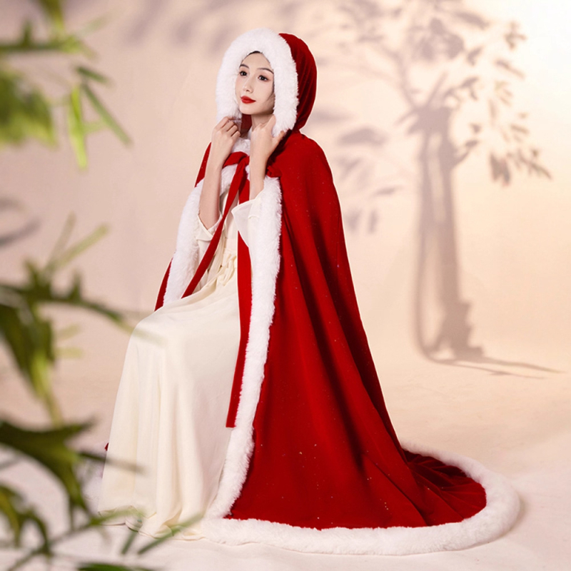 Ősi kínai stílusú menyasszonyi cape, vastag fleece-bélés, pamutból, egyszínű, Tang-stílusú/hercegnő-stílus, melegen tart, 2025 ősz