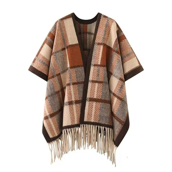 Șal-poncho pentru femei, carouri, poliester, țesătură jacquard, toamnă-iarnă, stil elegant de doamnă