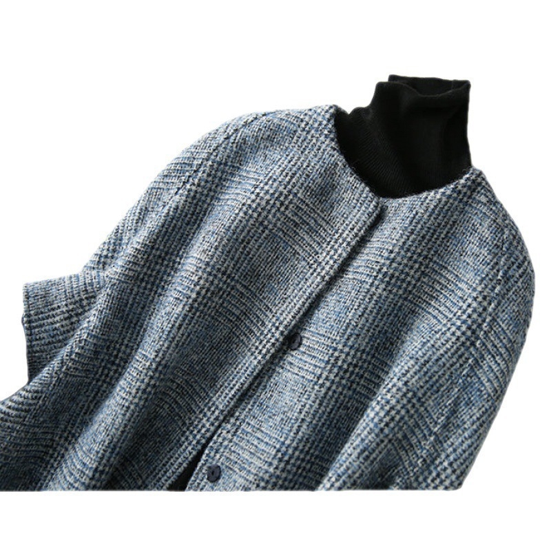 Ženski kaput od Tencel-Poliester smjese, ravni kroj, okrugli ovratnik, 3/4 rukavi, jednostruko kopčanje, književno-retro stil, jesen 2022