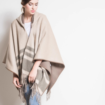 Unisex kapuljača-šal-pončo od janjeće vune, dvostrano, pleteni weft-knit, karirani uzorak, europsko-američki street stil
