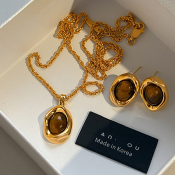 Bakreno ogrlica s tigrovim okom, klavikularni lanac, 41–50 cm, pravi zlatni sloj