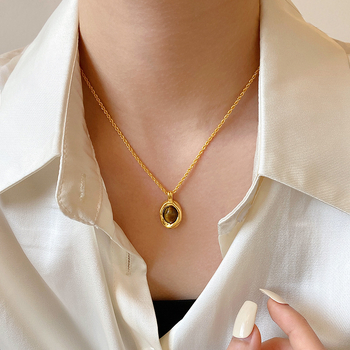 Bakreno ogrlica s tigrovim okom, klavikularni lanac, 41–50 cm, pravi zlatni sloj