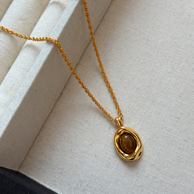 Bakreno ogrlica s tigrovim okom, klavikularni lanac, 41–50 cm, pravi zlatni sloj