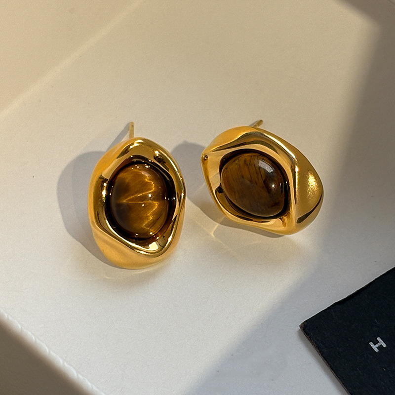 Bakreno ogrlica s tigrovim okom, klavikularni lanac, 41–50 cm, pravi zlatni sloj