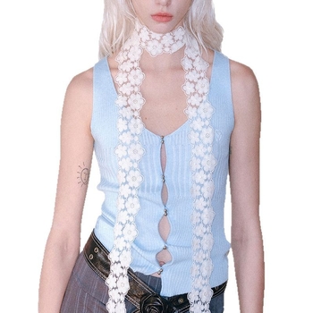 Boemski cvjetni poliester šal s vezom, ravno tkanje, proljeće 2025, standardna duljina