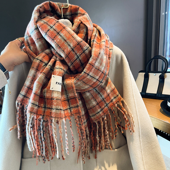 Ženski karirani šal - zima, warp-knit, imitacija kašmira, jacquard, srednja duljina, svestran (Autumn 2024)