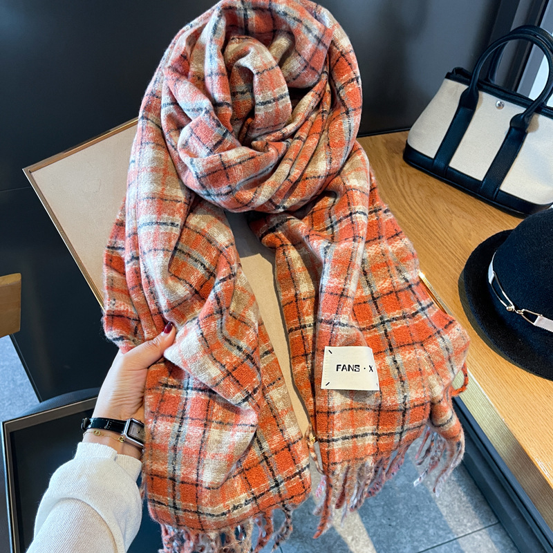 Ženski karirani šal - zima, warp-knit, imitacija kašmira, jacquard, srednja duljina, svestran (Autumn 2024)