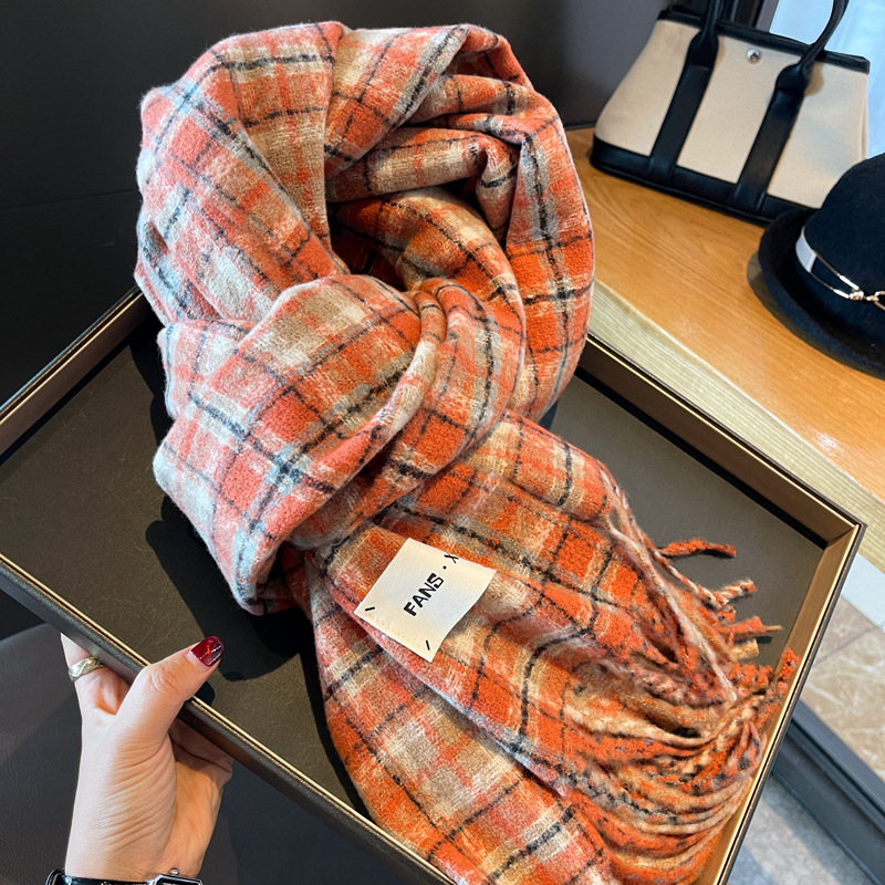 Ženski karirani šal - zima, warp-knit, imitacija kašmira, jacquard, srednja duljina, svestran (Autumn 2024)