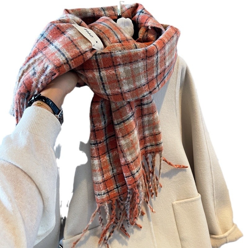 Ženski karirani šal - zima, warp-knit, imitacija kašmira, jacquard, srednja duljina, svestran (Autumn 2024)