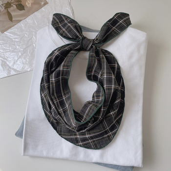 Háromszög alakú pamut sál kockás mintával – sima szövésű, 100% pamut, nyomtatott anyag, vintage művészi dizájn, pasztorál és édes stílus