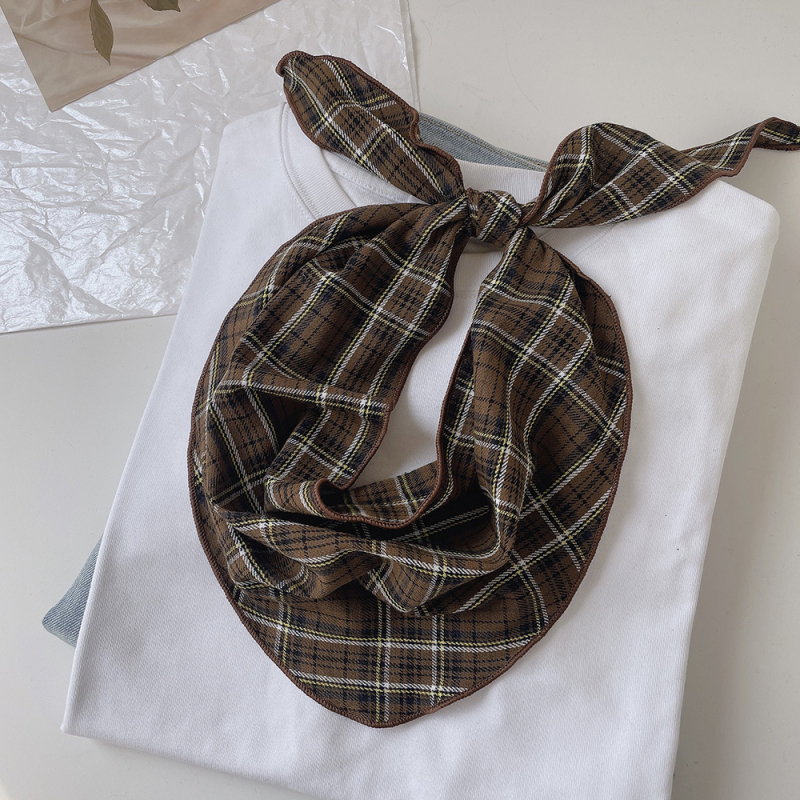 Háromszög alakú pamut sál kockás mintával – sima szövésű, 100% pamut, nyomtatott anyag, vintage művészi dizájn, pasztorál és édes stílus