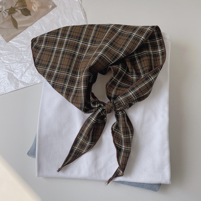 Háromszög alakú pamut sál kockás mintával – sima szövésű, 100% pamut, nyomtatott anyag, vintage művészi dizájn, pasztorál és édes stílus