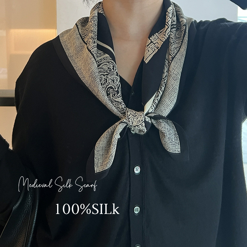 LAgUr márkájú selyem négyszög sál, nyomtatott selyem, őszi kiegészítő, divatos mintázat