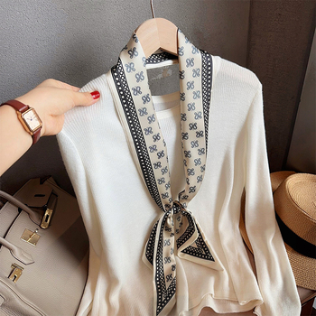 Poliészter sál szalaggal, sima szövés, nyomtatott dizájn, tavasz