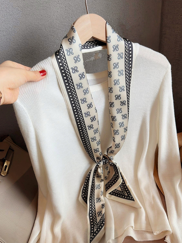 Poliészter sál szalaggal, sima szövés, nyomtatott dizájn, tavasz