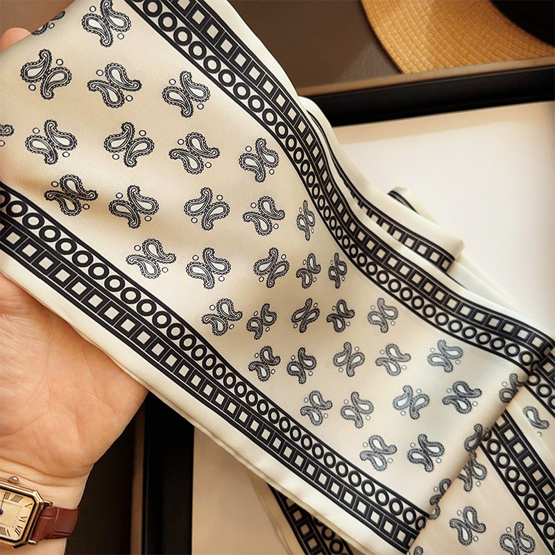 Poliészter sál szalaggal, sima szövés, nyomtatott dizájn, tavasz