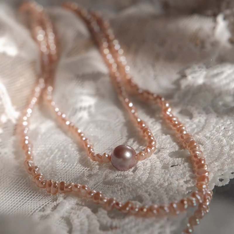 Édesvízi gyöngy nyaklánc, szabálytalan formájú gyöngyökkel, réz alkatrészek, Zhuji eredet, hercegnő stílus