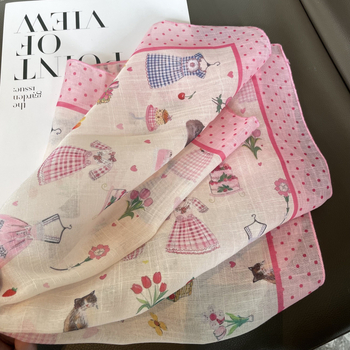 Pamut-lin négyszögletes sál, sima szövés, őszi használat, 2025 tavaszi bevezetés, friss és édes stílus