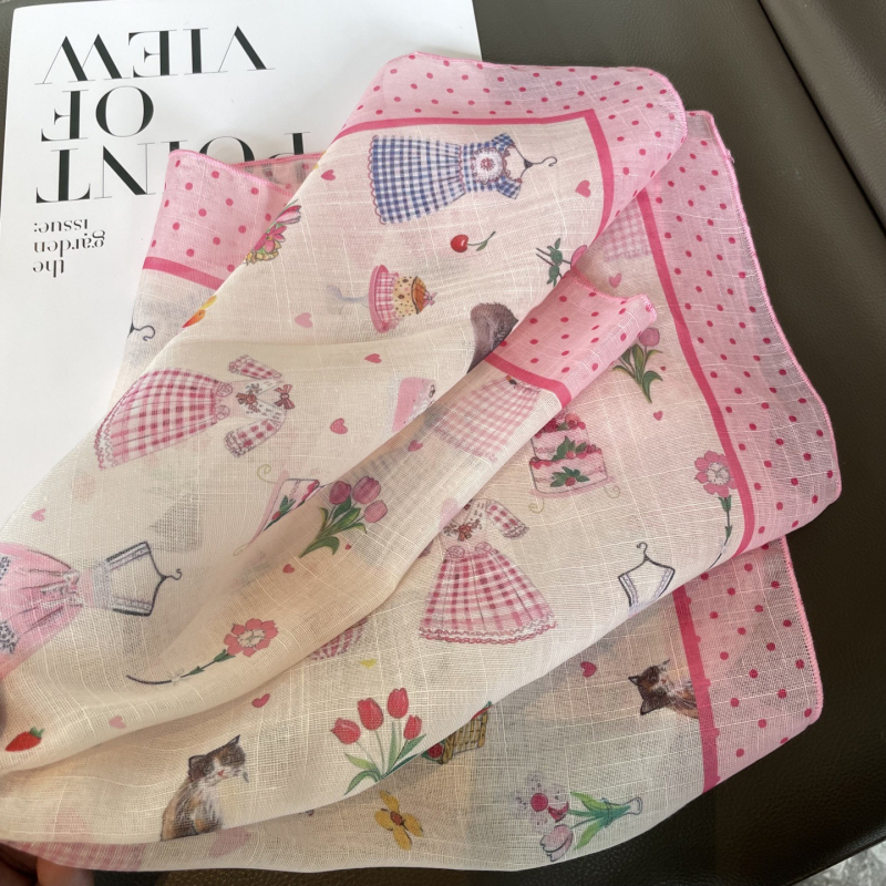 Pamut-lin négyszögletes sál, sima szövés, őszi használat, 2025 tavaszi bevezetés, friss és édes stílus