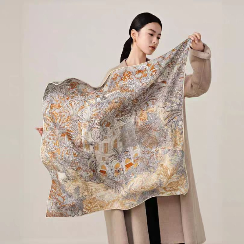 Négyszög alakú gyapjú sál, egyszerű kötés, nyomtatott minta, személyes trend stílus, 2023 tavasz