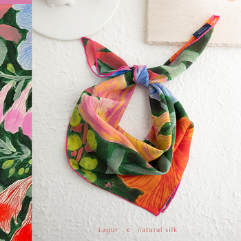 Копринен квадратен шал с оригинален дизайн, 100% коприна, печат, есен